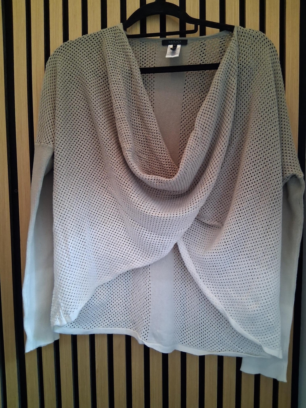 bobi Light Green Open-Knit Cowl Neck Sweater